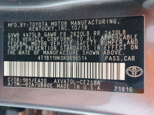 2019 TOYOTA CAMRY L/LE/SE/XLE