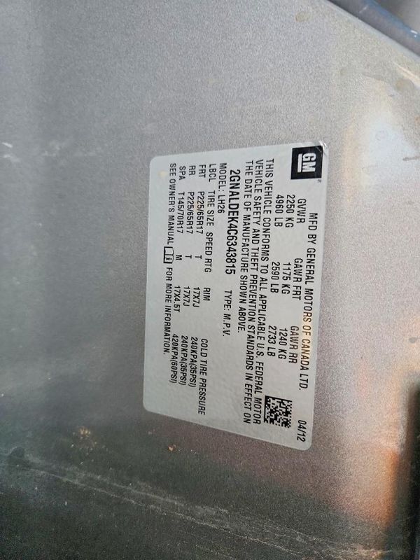 2012 CHEVROLET EQUINOX 1LT