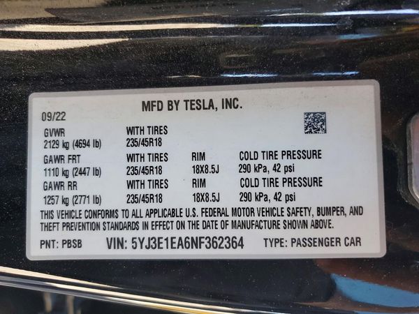 2022 TESLA MODEL 3