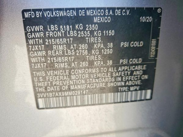 2021 VOLKSWAGEN TIGUAN S — VINS
