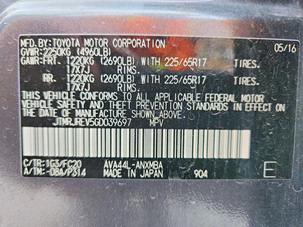 2016 TOYOTA RAV4 HV XLE (M Grade)