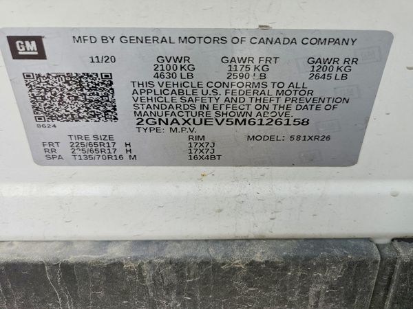 2021 CHEVROLET EQUINOX LT (1LT) — VINS