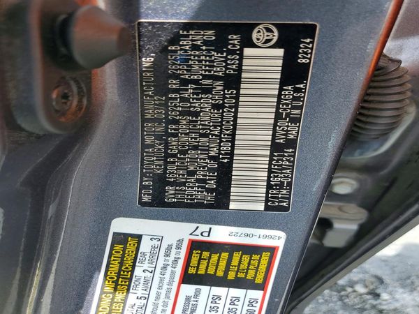 2012 TOYOTA CAMRY SOLA Hybrid — VINS