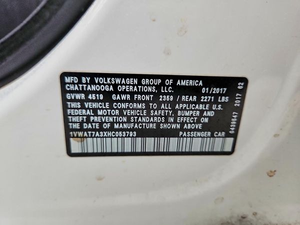 2017 VOLKSWAGEN PASSAT S