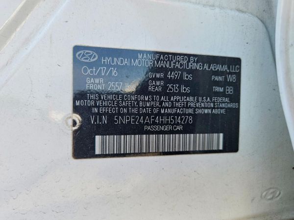 2017 HYUNDAI SONATA SE, Eco