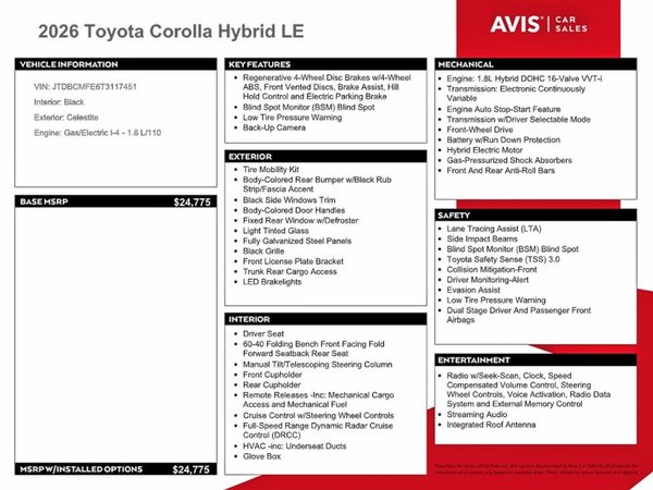 2026 TOYOTA COROLLA