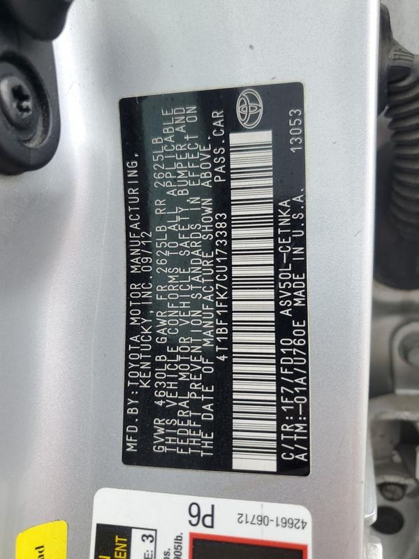 2012 TOYOTA CAMRY
