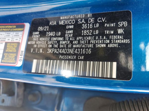 2022 KIA RIO LX, S