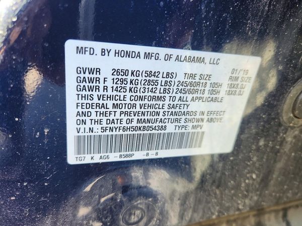 2019 HONDA PILOT EXL — VINS