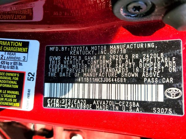 2018 TOYOTA CAMRY L/LE/SE/XLE