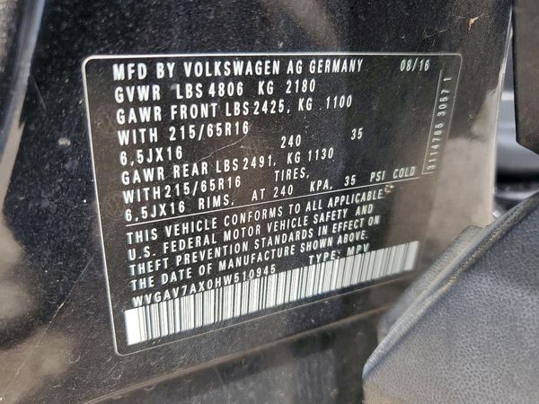2017 VOLKSWAGEN TIGUAN S, Limited