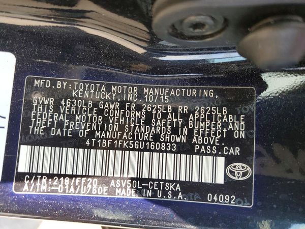 2016 TOYOTA CAMRY