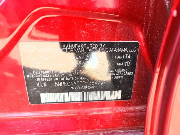 2012 HYUNDAI SONATA Middle level