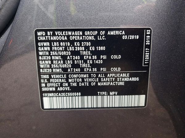 2019 VOLKSWAGEN ATLAS 4Motion SEL Premium