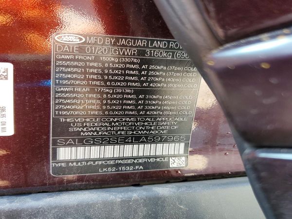 2020 LAND ROVER RANGE ROVER P525 HSE