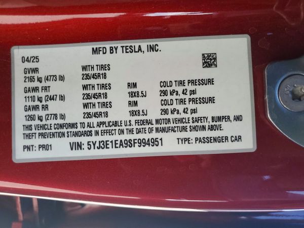 2025 TESLA MODEL 3