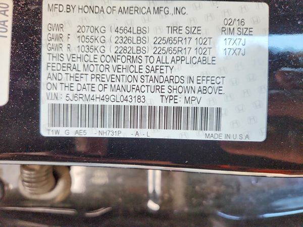 2016 HONDA CRV SE — VINS