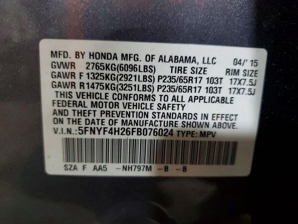 2015 HONDA PILOT LX