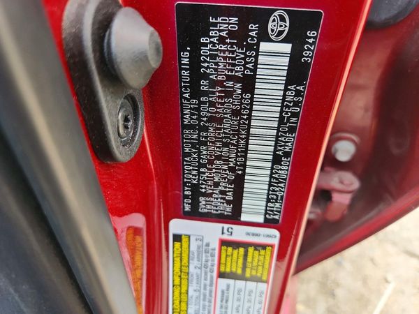 2019 TOYOTA CAMRY L/LE/SE/XLE — VINS