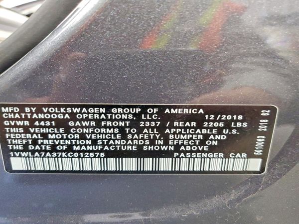 2019 VOLKSWAGEN PASSAT