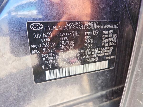 2020 HYUNDAI SANTA FE Limited — VINS