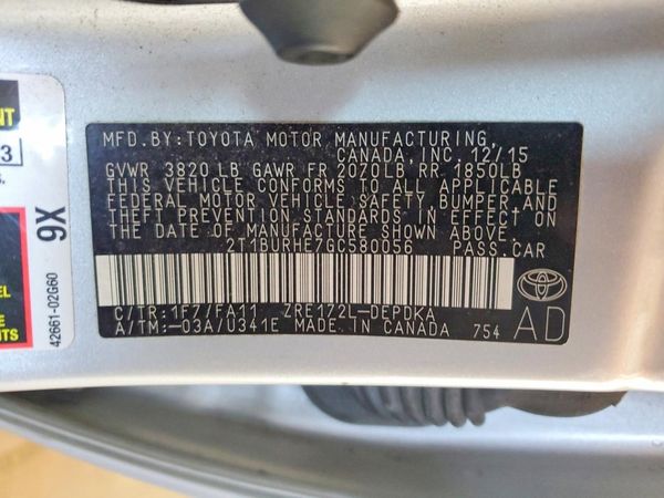2016 TOYOTA COROLLA