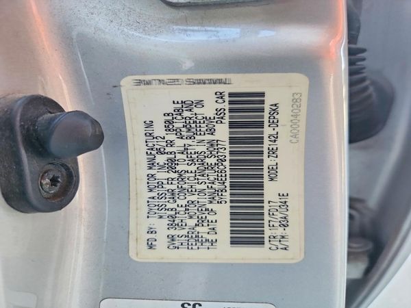 2012 TOYOTA COROLLA — VINS