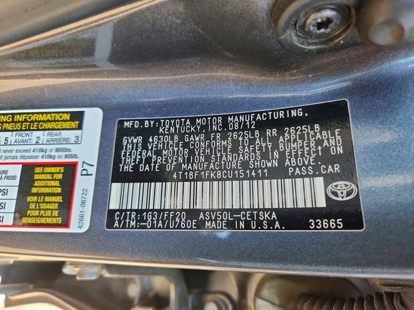 2012 TOYOTA CAMRY