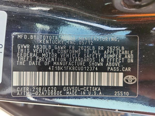 2012 TOYOTA CAMRY