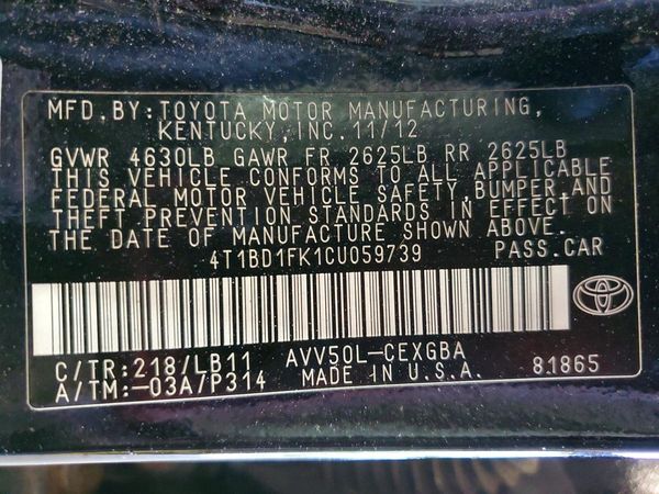 2012 TOYOTA CAMRY SOLA Hybrid