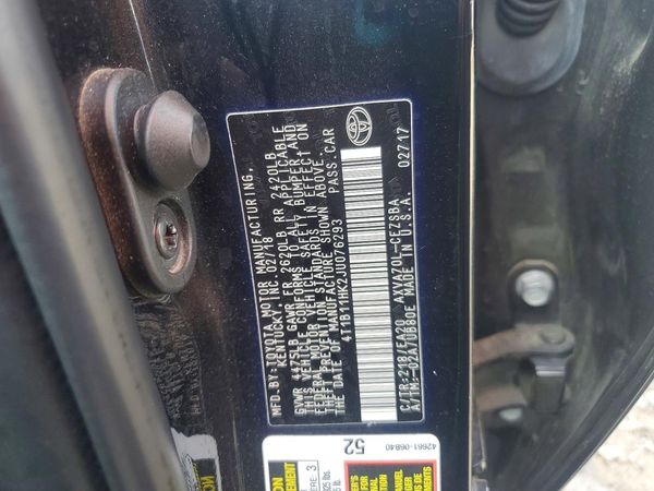 2018 TOYOTA CAMRY L/LE/SE/XLE — VINS