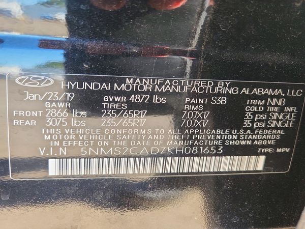 2019 HYUNDAI SANTA FE SE
