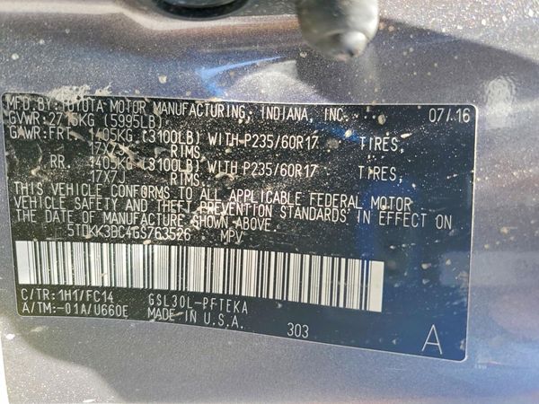 2016 TOYOTA SIENNA