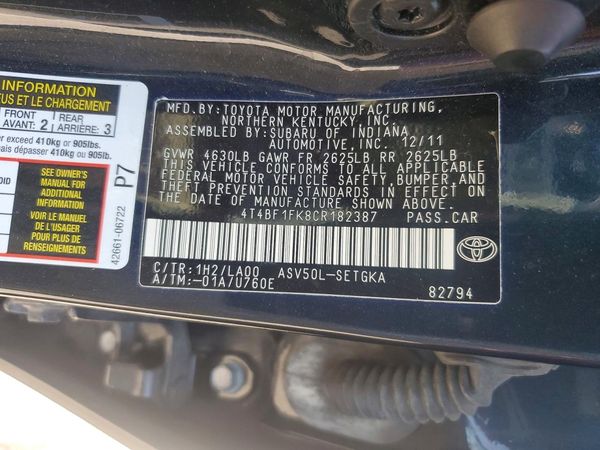 2012 TOYOTA CAMRY