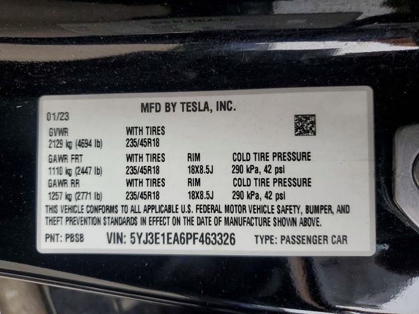 2023 TESLA MODEL 3
