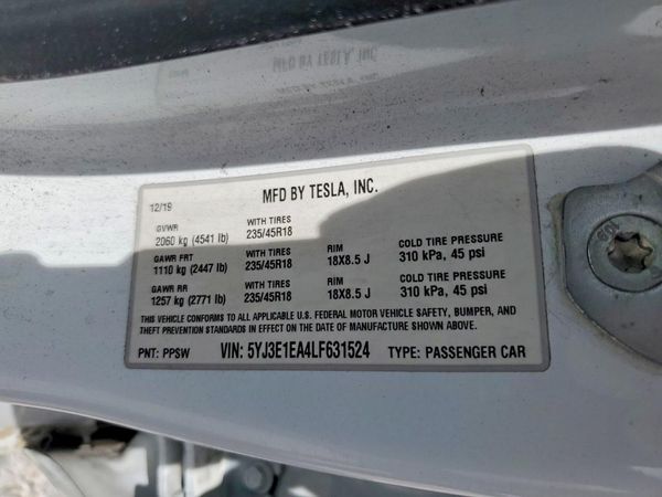 2020 TESLA MODEL 3