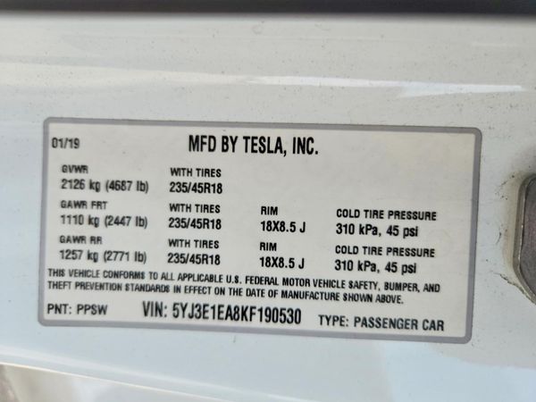 2019 TESLA MODEL 3