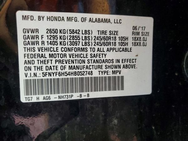 2017 HONDA PILOT EXL — VINS