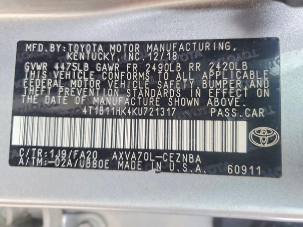 2019 TOYOTA CAMRY L/LE/SE/XLE