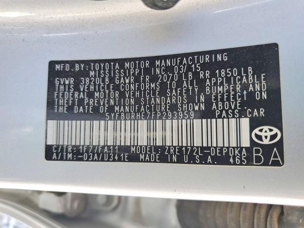 2015 TOYOTA COROLLA L/LE