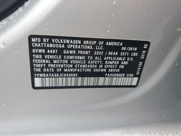2018 VOLKSWAGEN PASSAT