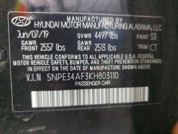 2019 HYUNDAI SONATA