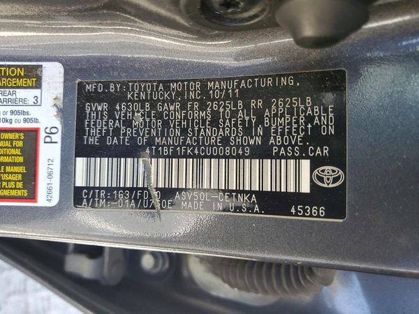 2012 TOYOTA CAMRY
