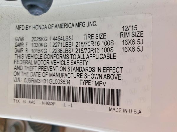 2016 HONDA CRV LX — VINS
