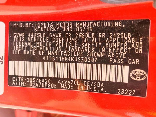 2019 TOYOTA CAMRY L/LE/SE/XLE