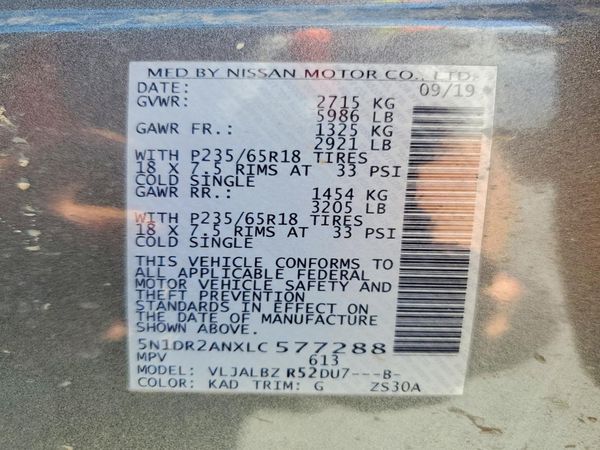2020 NISSAN PATHFINDER S — VINS