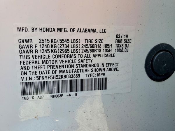 2019 HONDA PILOT EXL — VINS