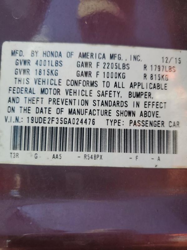 2016 ACURA ILX Base/Acura Watch Plus — VINS