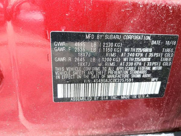 2019 SUBARU OUTBACK Limited+ES — VINS
