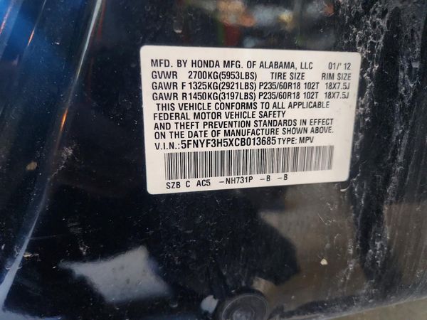 2012 HONDA PILOT EX-L